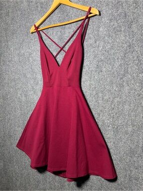 Lulu's Wine One-Shoulder Fit & Flare Dress with Crossback Detail
